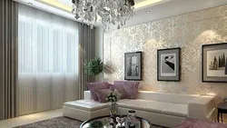 Silver wallpaper in the living room interior