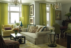 Pistachio curtains in the living room interior