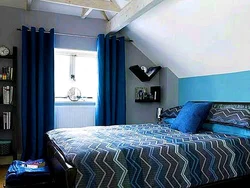 Bedroom Interior With Blue Bedspread