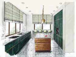 Kitchen interior drawing in color