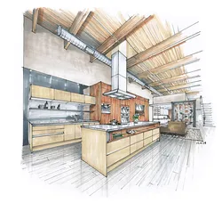 Kitchen interior drawing in color