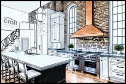 Kitchen Interior Drawing In Color