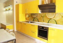 Yellow apron in the kitchen interior