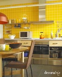 Yellow apron in the kitchen interior