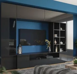 Blue Cabinets In The Living Room Interior