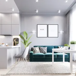 White sofa in the kitchen interior