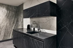 Black marble in the kitchen interior