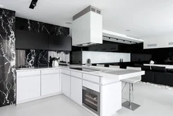 Черный мрамор в интерьере кухни
