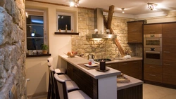 White stone in the kitchen interior