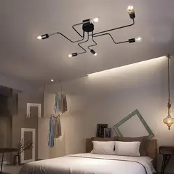 Loft lamps in the bedroom interior