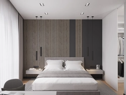 White slats in the bedroom interior