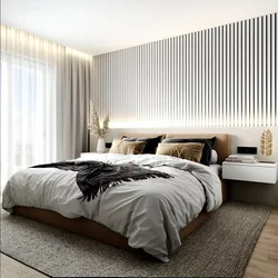 White slats in the bedroom interior