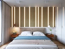 White slats in the bedroom interior