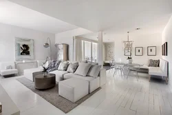 Living room interior with white laminate