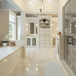 Beige porcelain tiles in the kitchen interior