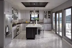 Beige porcelain tiles in the kitchen interior