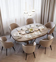 Oval table in the living room interior