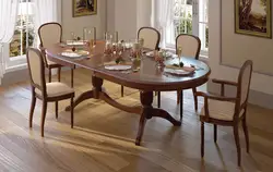 Oval table in the living room interior