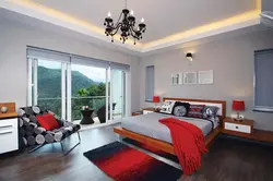 Bright bed in the bedroom interior