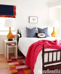 Bright Bed In The Bedroom Interior