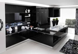 Черное стекло в интерьере кухни