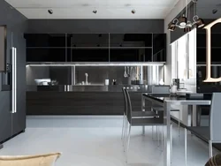Черное стекло в интерьере кухни