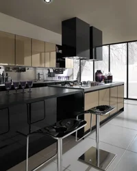 Black glass in the kitchen interior