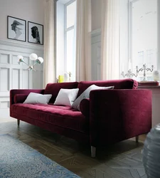 Burgundy Sofa In The Kitchen Interior