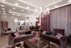 Burgundy sofa in the kitchen interior