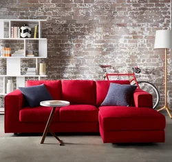 Burgundy sofa in the kitchen interior