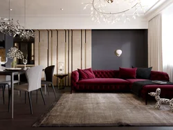 Burgundy Sofa In The Kitchen Interior