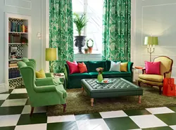 Зеленый пол в интерьере гостиной