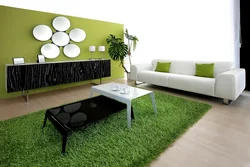 Зеленый пол в интерьере гостиной
