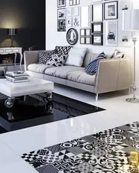 Black tiles in the living room interior