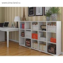 White bookcase in the living room interior