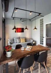 Loft chandelier in the kitchen interior