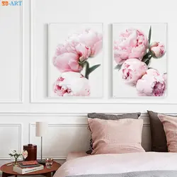 Painting of peonies in the living room interior