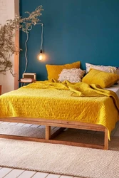 Mustard Bed In The Bedroom Interior