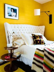Mustard bed in the bedroom interior