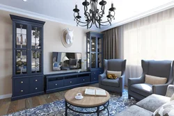 Living Room Interior With Dark Cabinets