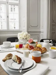 White dishes in the kitchen interior