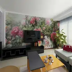 Фотообои цветы в интерьере гостиной