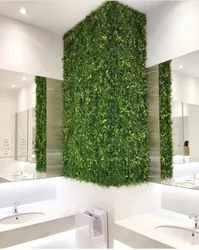 Artificial grass in the bathroom interior