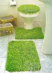 Artificial grass in the bathroom interior