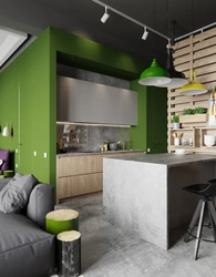 Interyerdə yaşıl loft mətbəxi