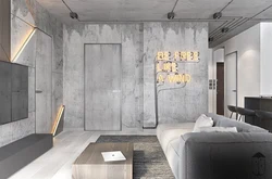 Concrete wallpaper in the living room interior