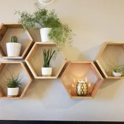 Honeycomb shelves in the kitchen interior