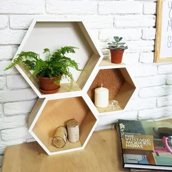 Honeycomb shelves in the kitchen interior