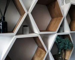Honeycomb shelves in the kitchen interior