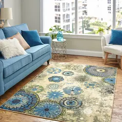 Blue carpet in the living room interior